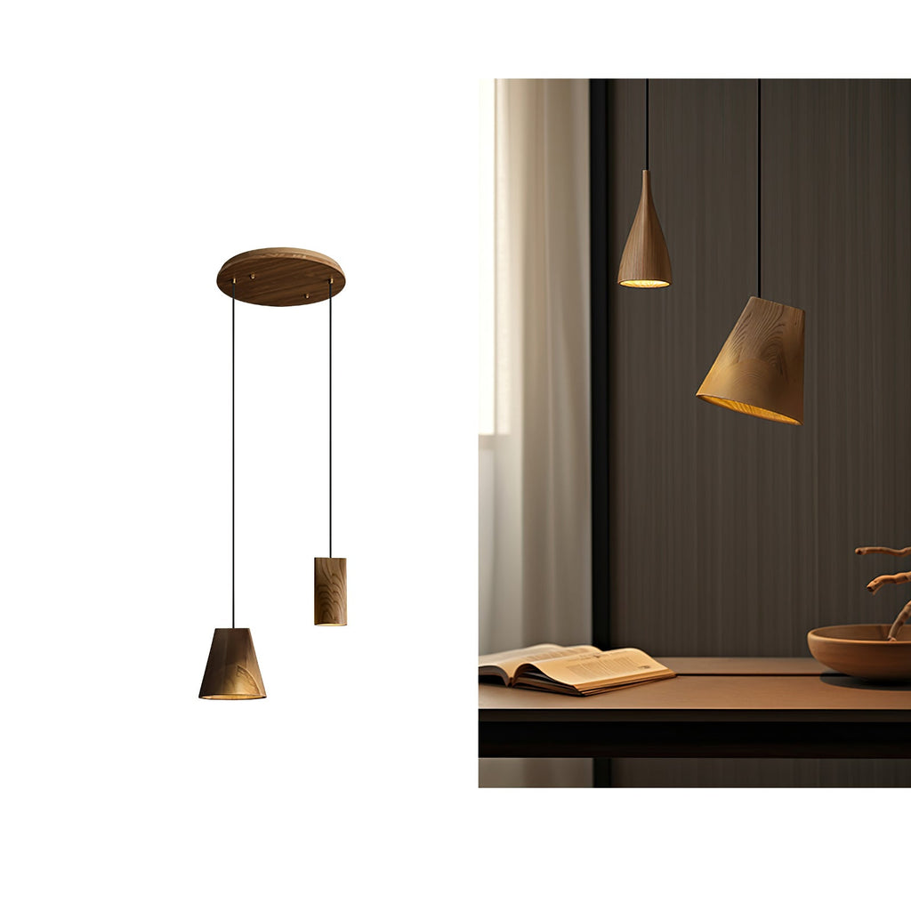 Wood Pendant Light 4 Mode 2 Head Clusters