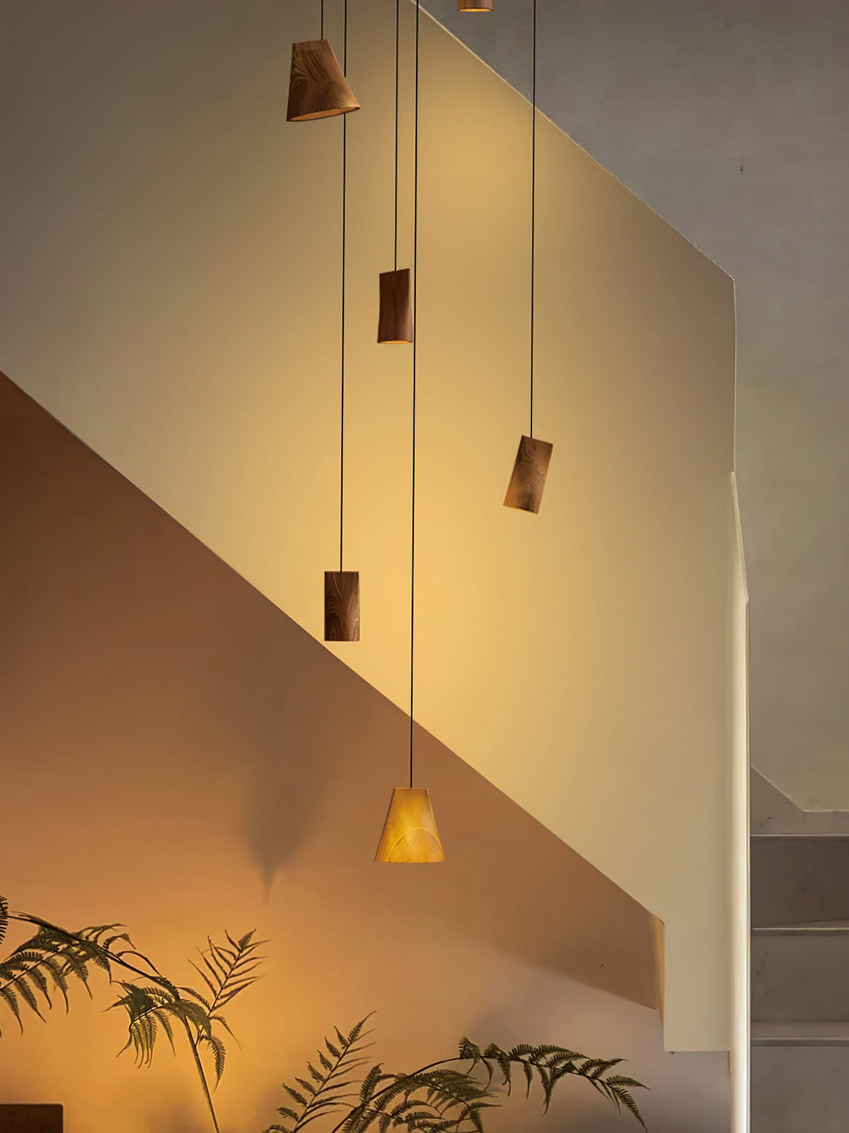 Wood Pendant Light 4 Mode 2 Head Clusters