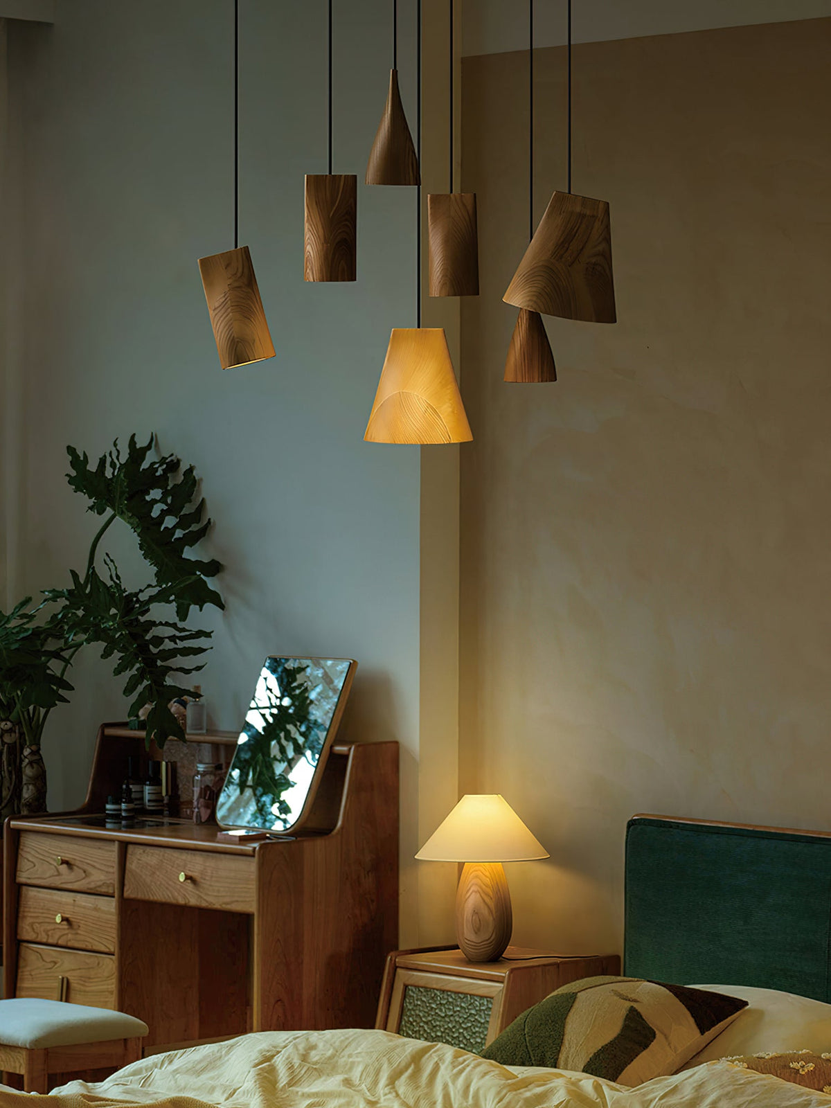 Wood Pendant Light 4 Mode 2 Head Clusters