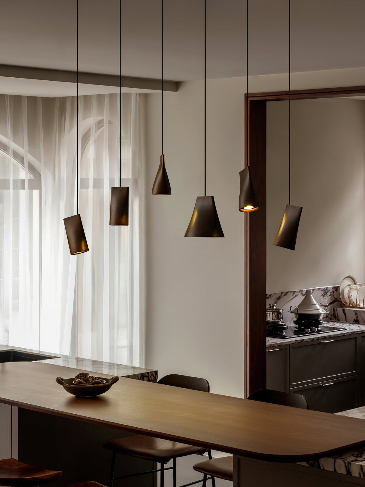 Wood Pendant Light 4 Mode 2 Head Clusters