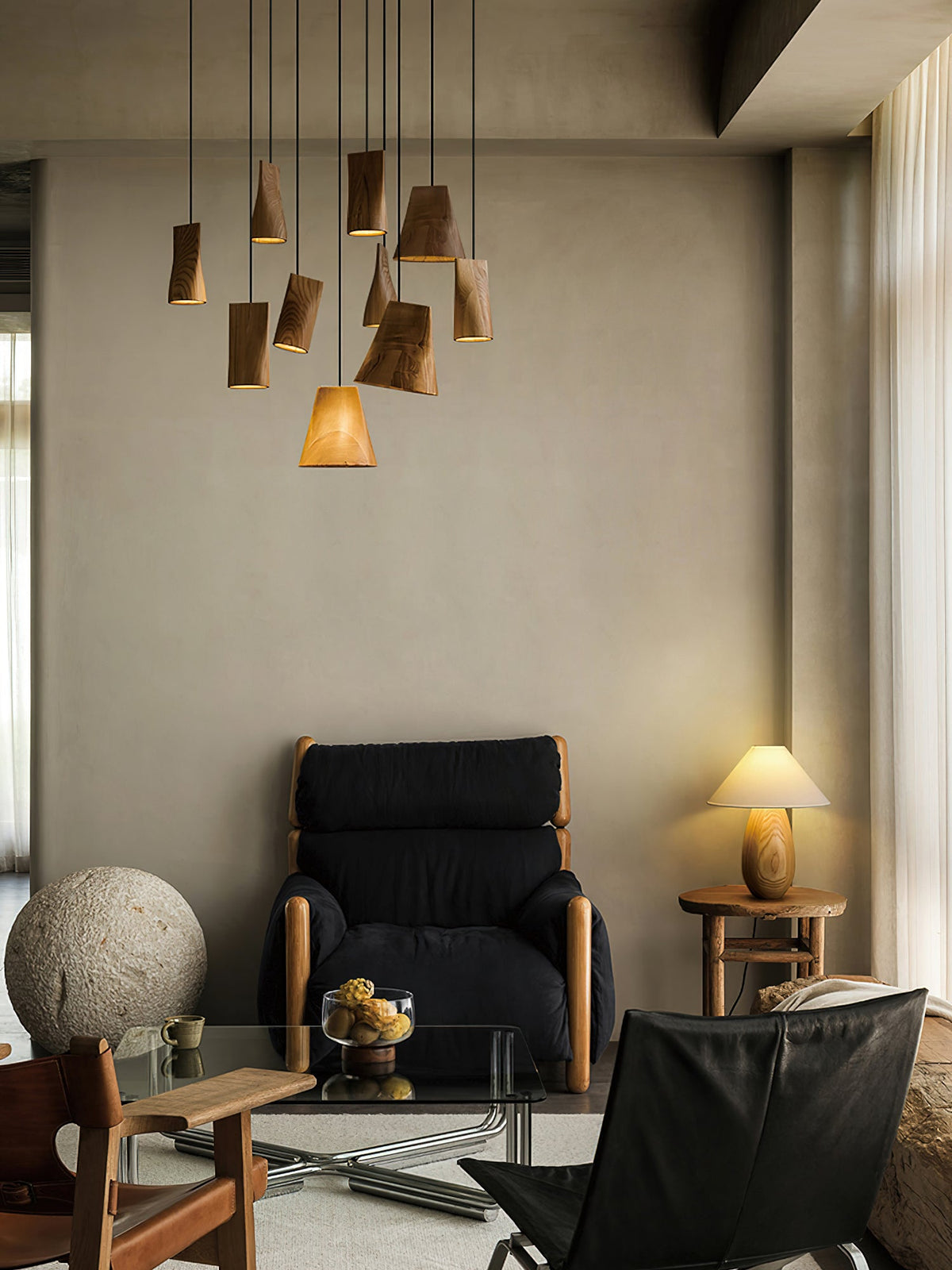Wood Pendant Light 4 Mode 2 Head Clusters