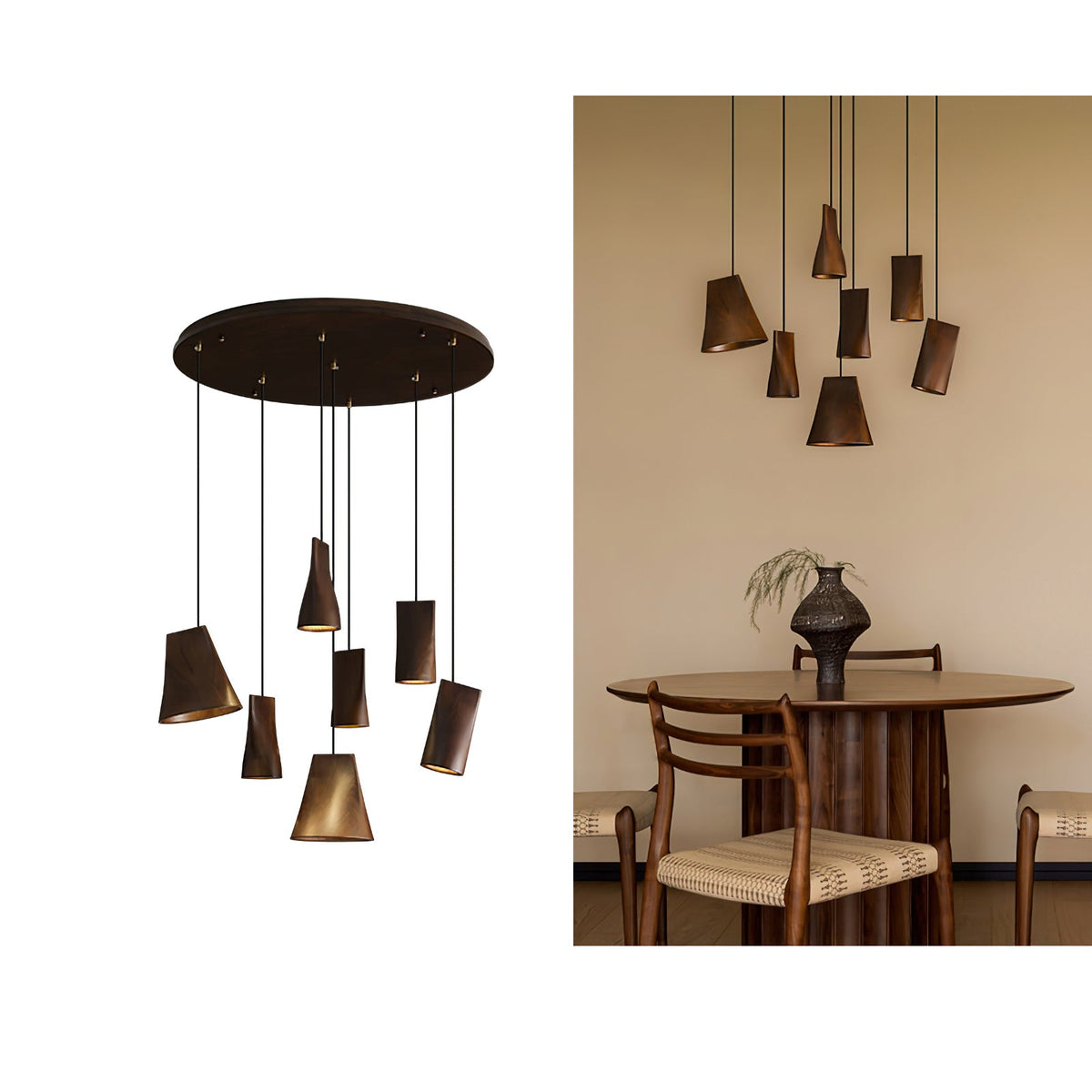 Wood Pendant Light 4 Mode 2 Head Clusters