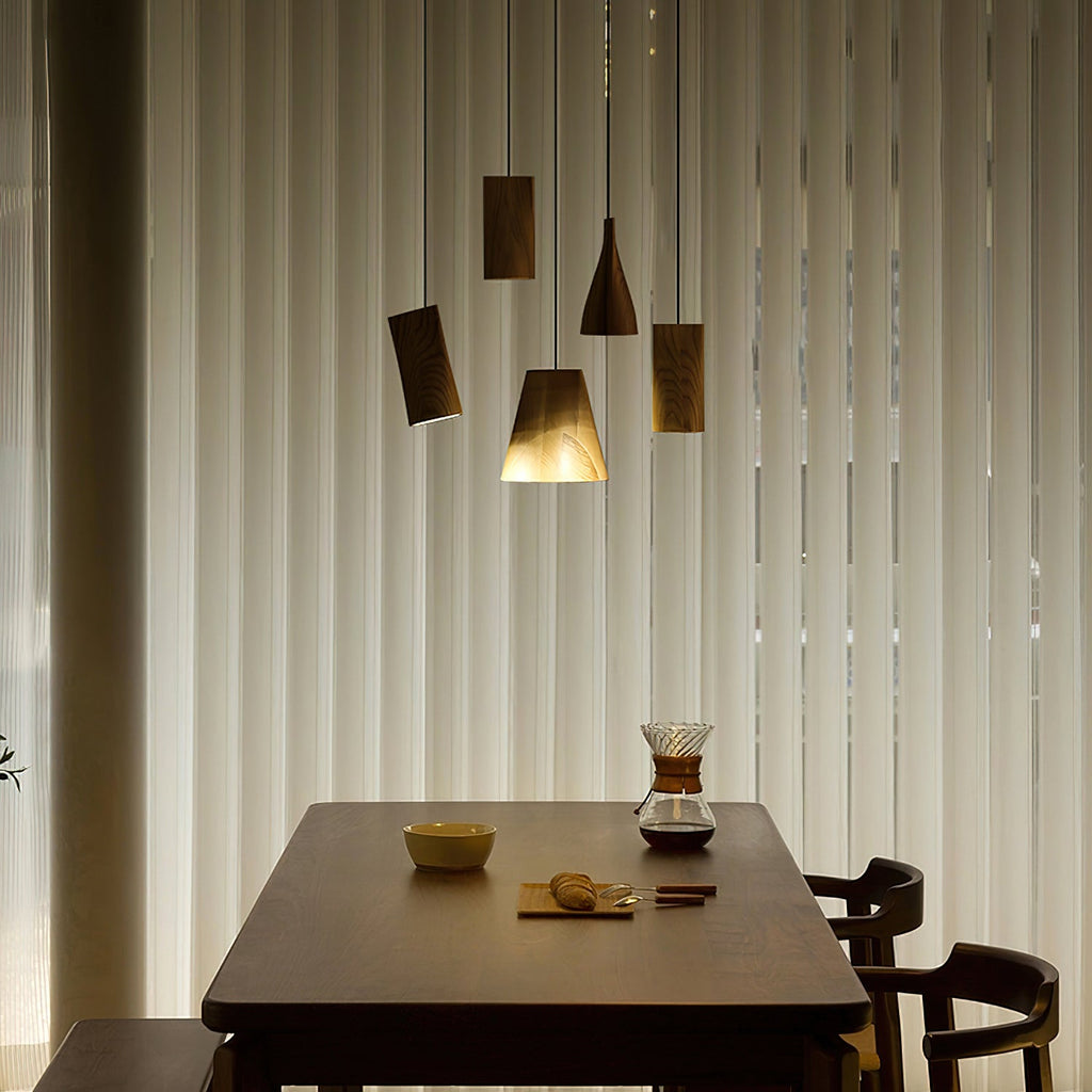 Wood Pendant Light 4 Mode 2 Head Clusters