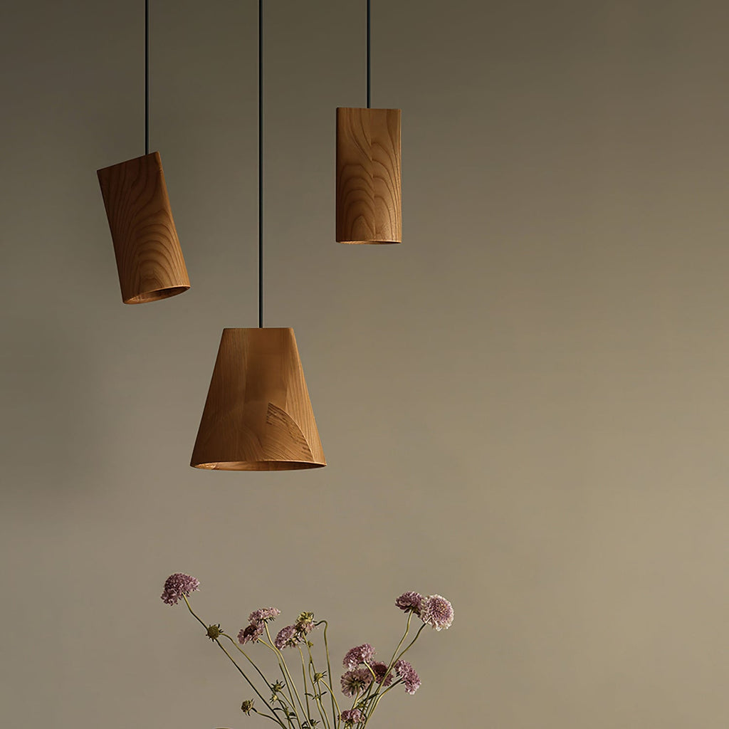 Wood Pendant Light 4 Mode 2 Head Clusters