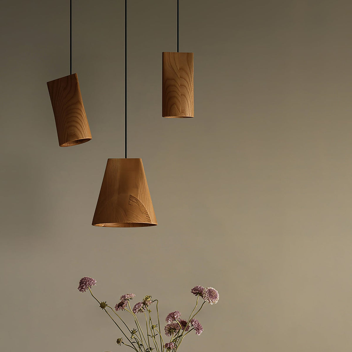 Wood Pendant Light 4 Mode 2 Head Clusters