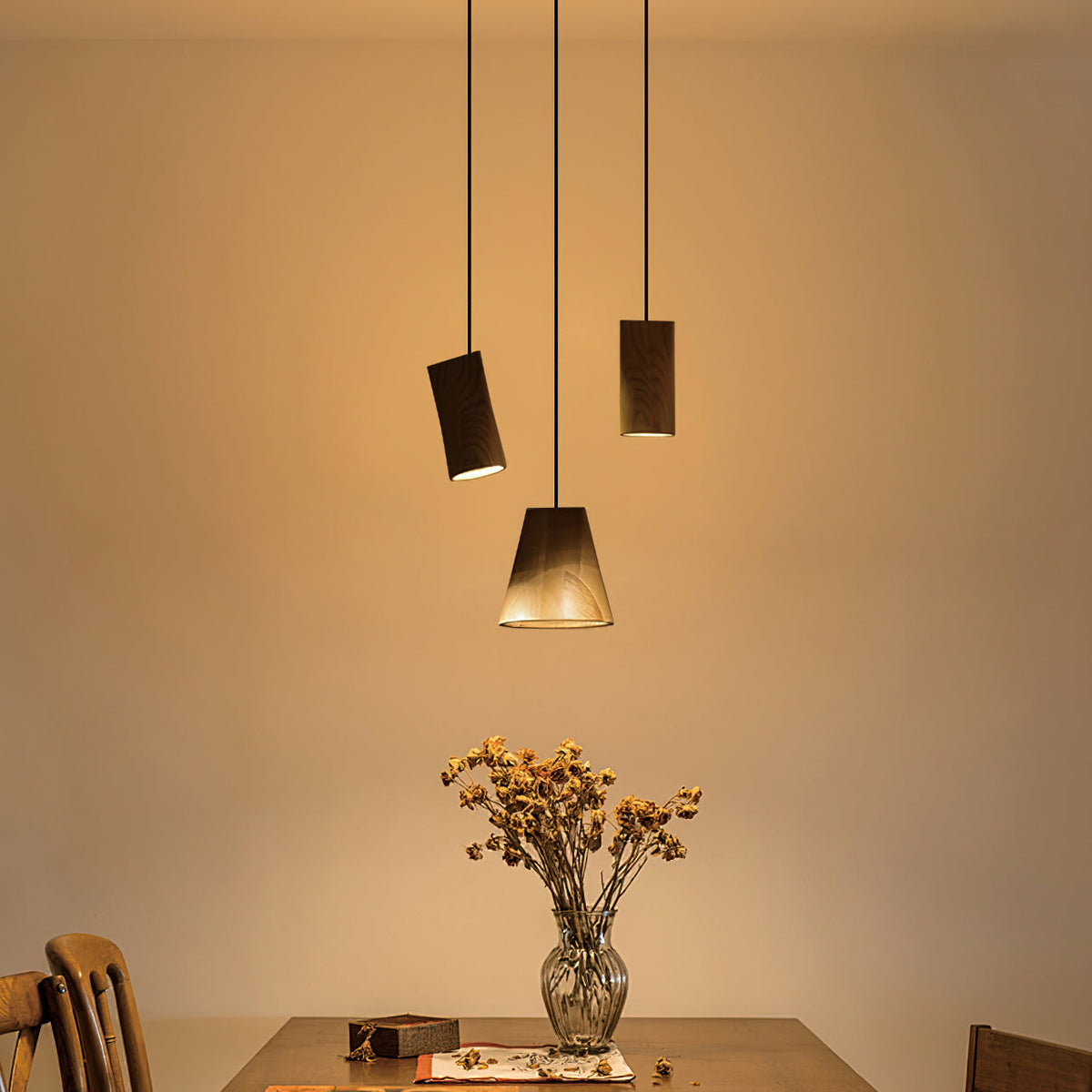 Wood Pendant Light 4 Mode 2 Head Clusters