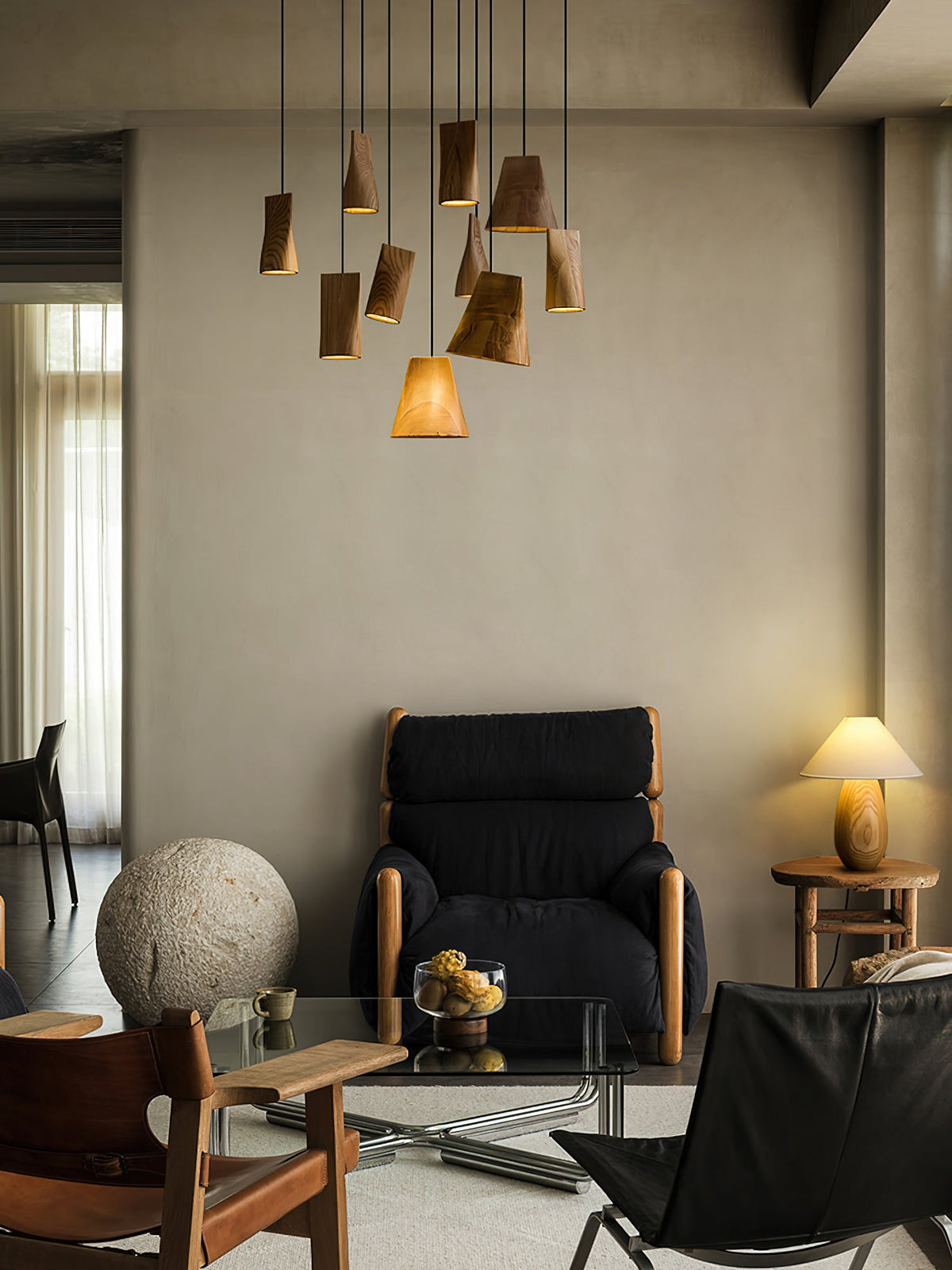 Wood Pendant Light 4 Mode 2 Head Clusters