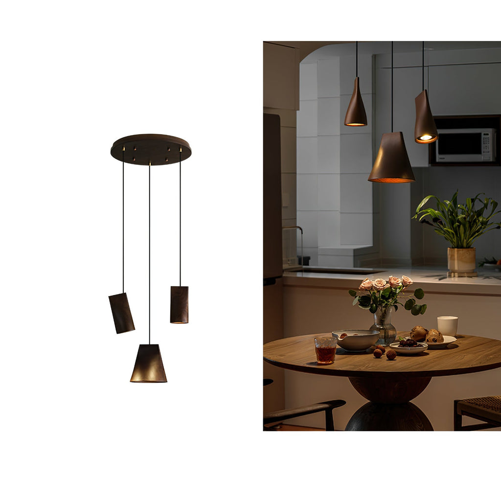 Wood Pendant Light 4 Mode 2 Head Clusters