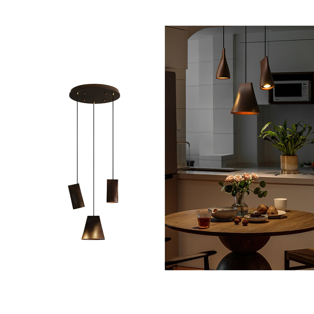 Wood Pendant Light 4 Mode 2 Head Clusters