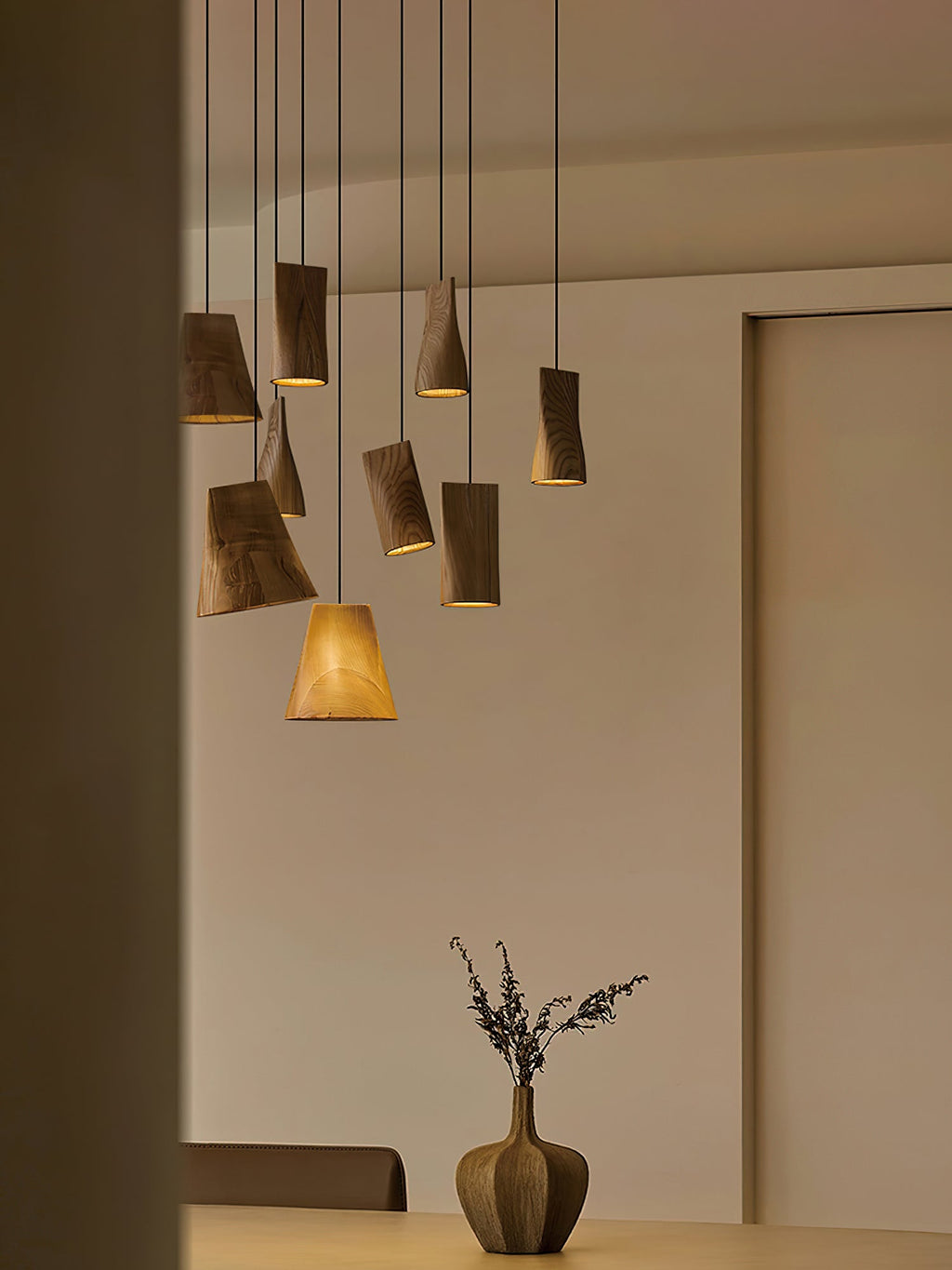 Wood Pendant Light 4 Mode 2 Head Clusters