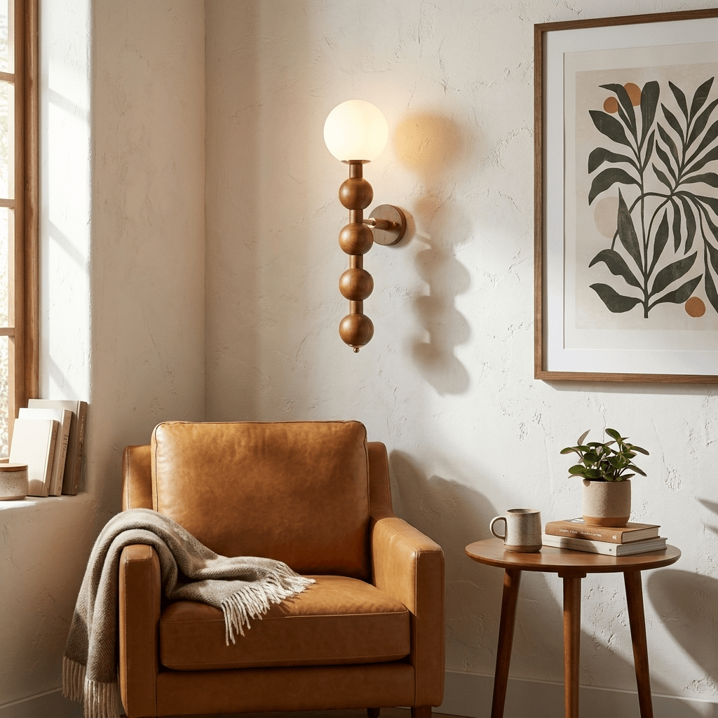Wall Light 23.6 Inches Wood and Glass White Shade