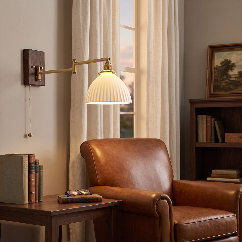 Wall Light 5 Ceramic Shade Models Brass and Walnut