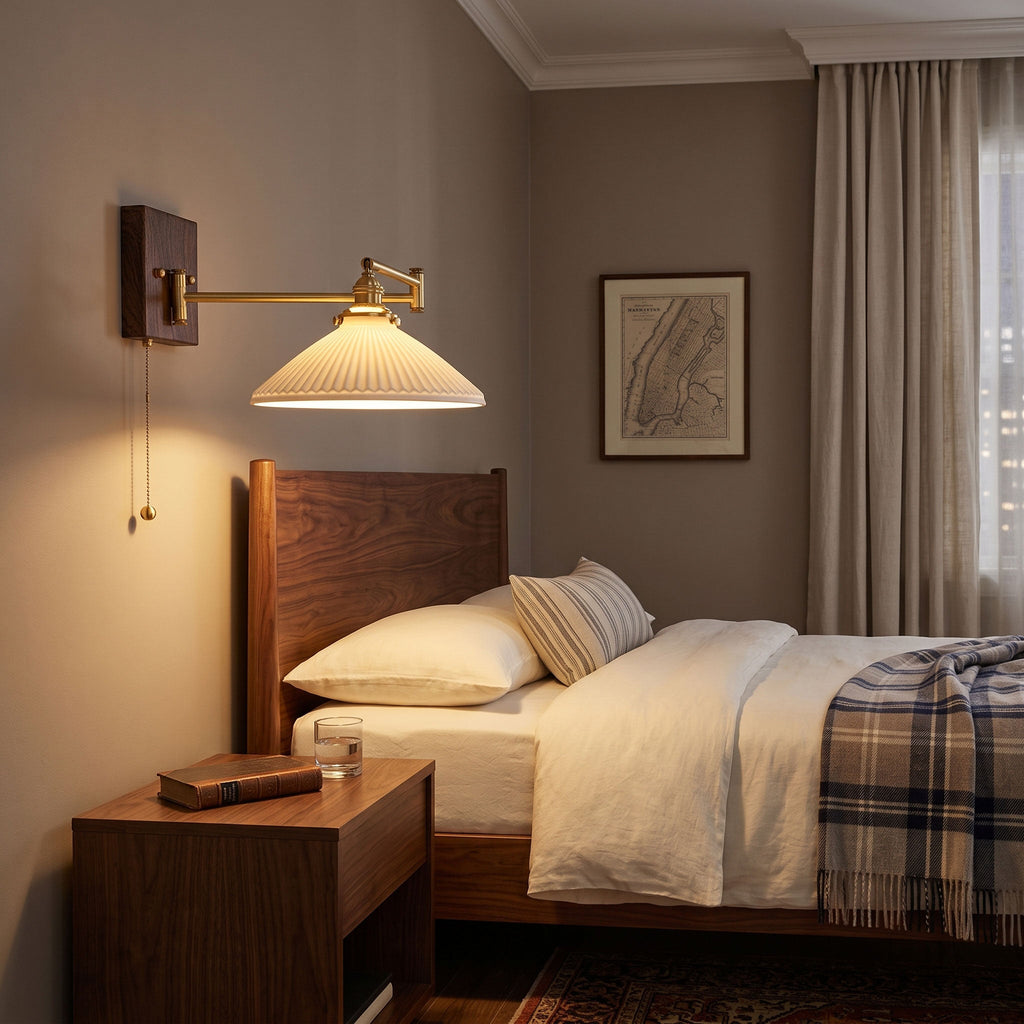 Wall Light 5 Ceramic Shade Models Brass and Walnut