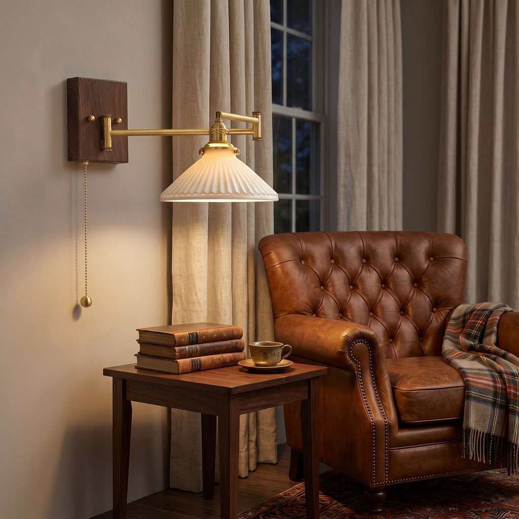 Wall Light 5 Ceramic Shade Models Brass and Walnut