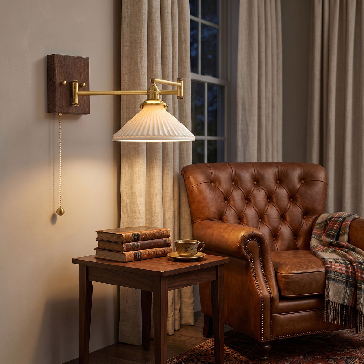 Wall Light 5 Ceramic Shade Models Brass and Walnut