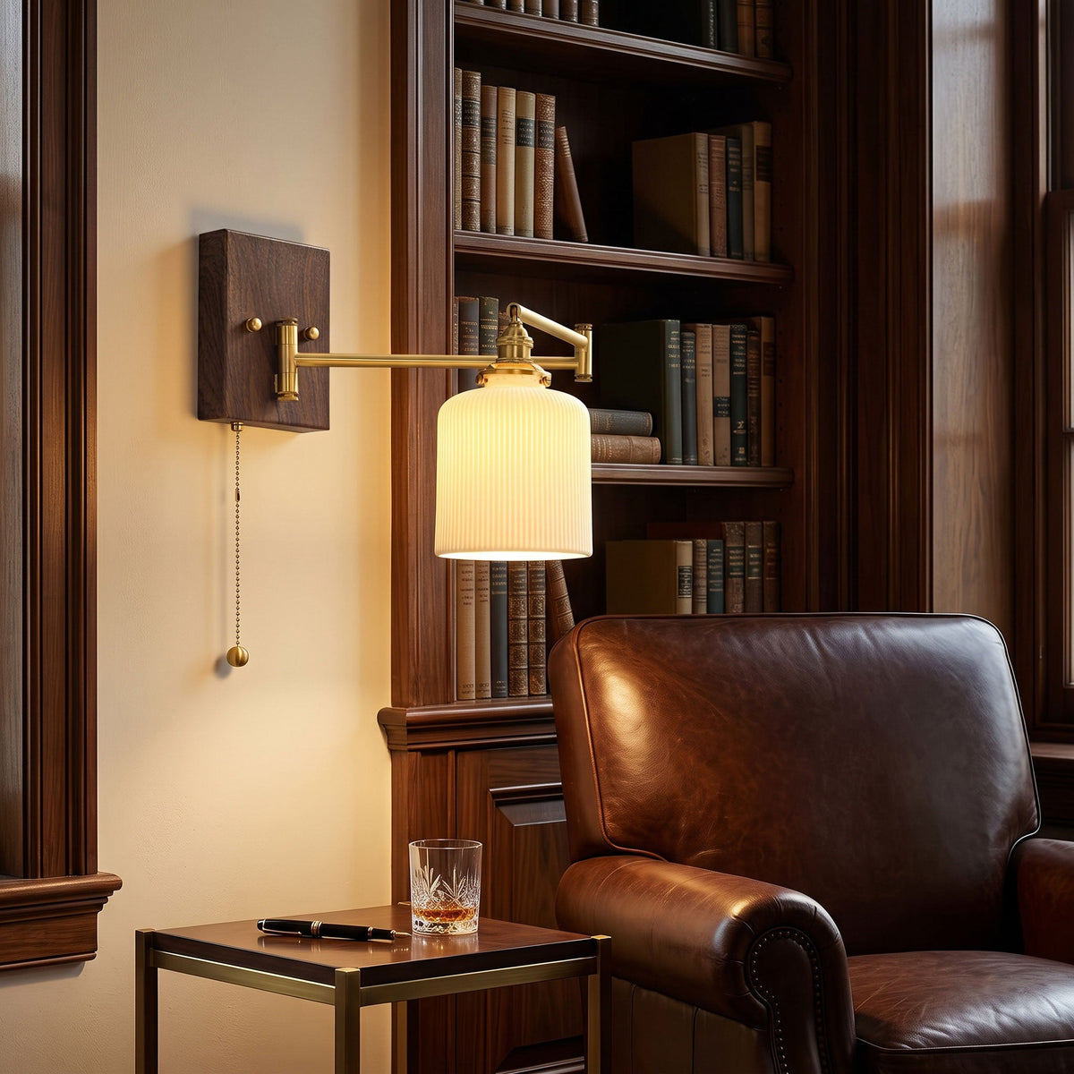 Wall Light 5 Ceramic Shade Models Brass and Walnut