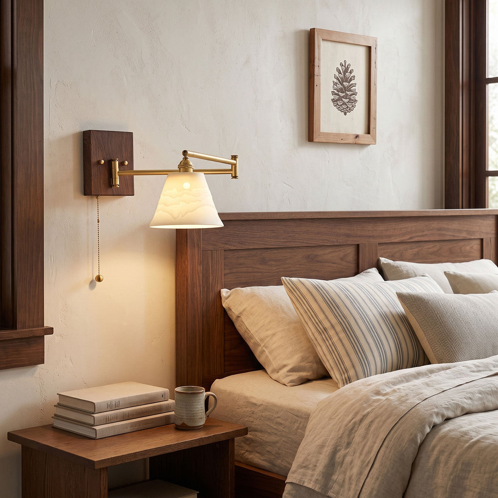 Wall Light 5 Ceramic Shade Models Brass and Walnut