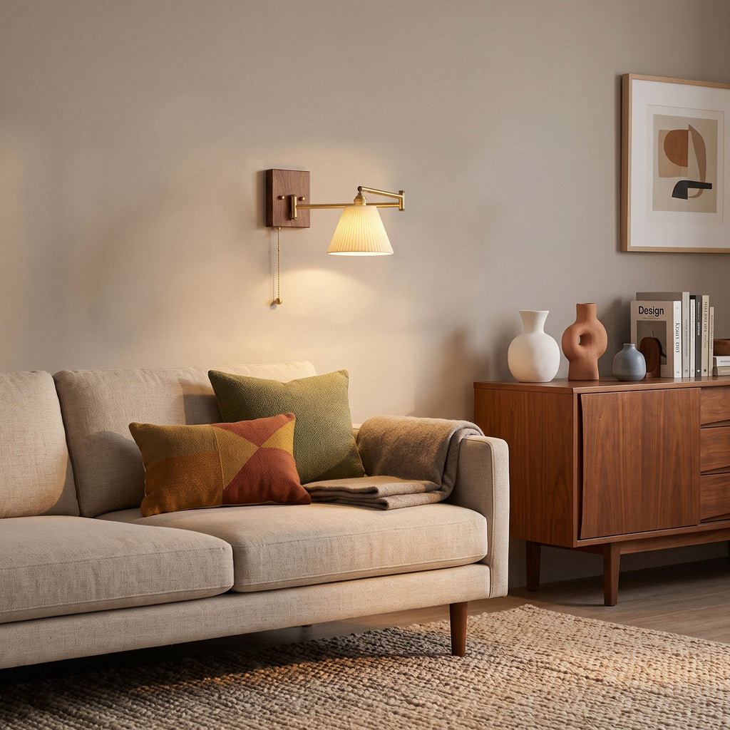 Wall Light 5 Ceramic Shade Models Brass and Walnut