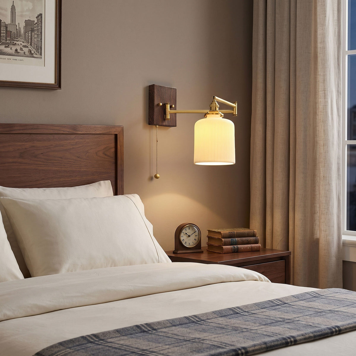 Wall Light 5 Ceramic Shade Models Brass and Walnut
