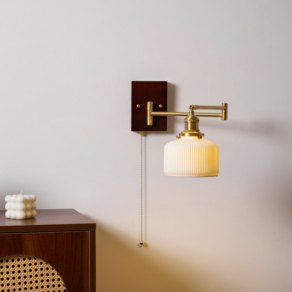 Wall Light 5 Ceramic Shade Models Brass and Walnut