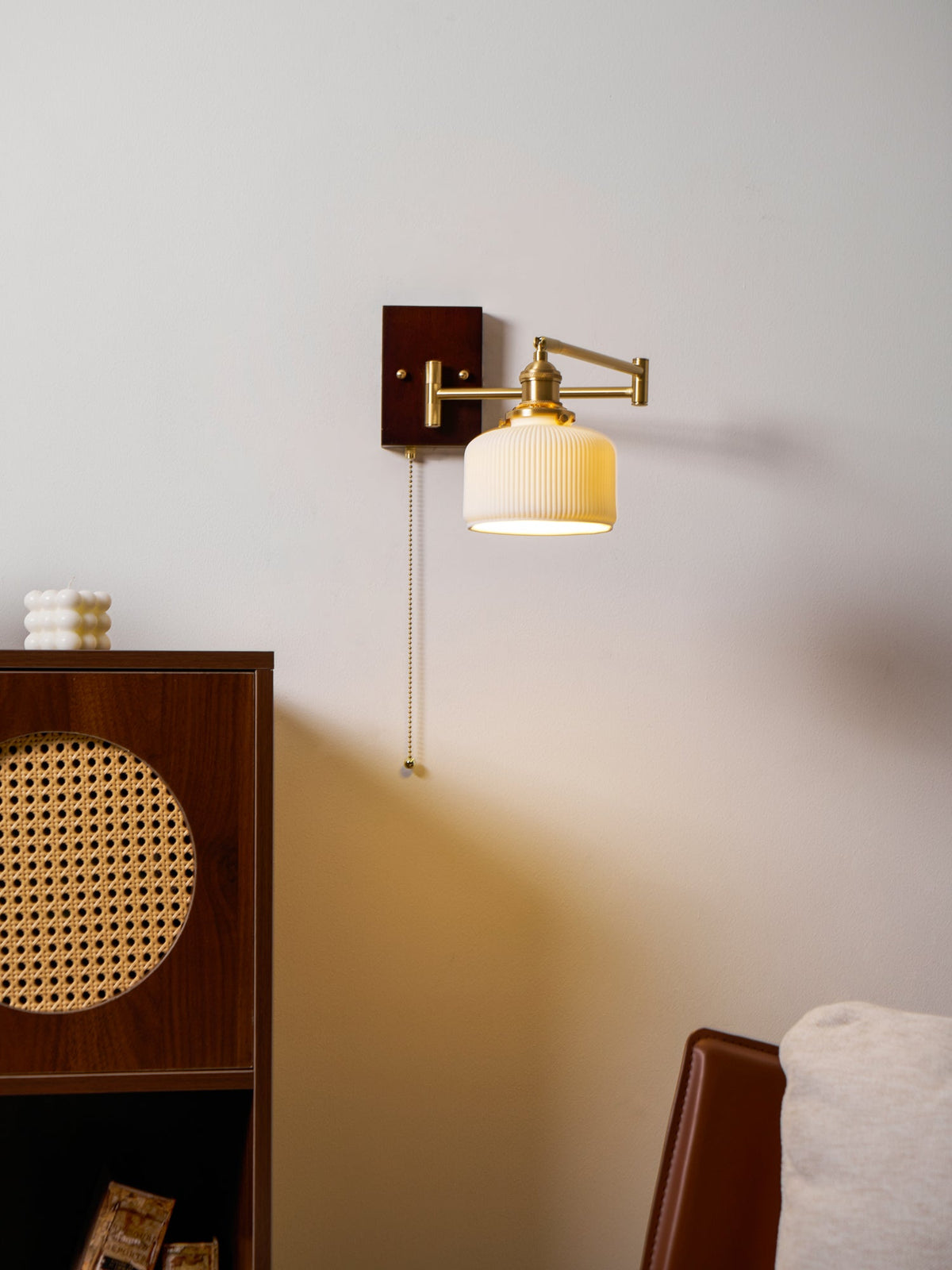 Wall Light 5 Ceramic Shade Models Brass and Walnut