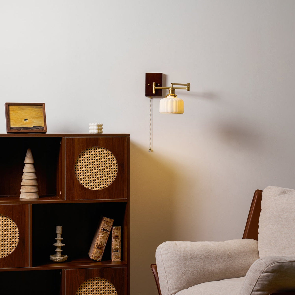 Wall Light 5 Ceramic Shade Models Brass and Walnut