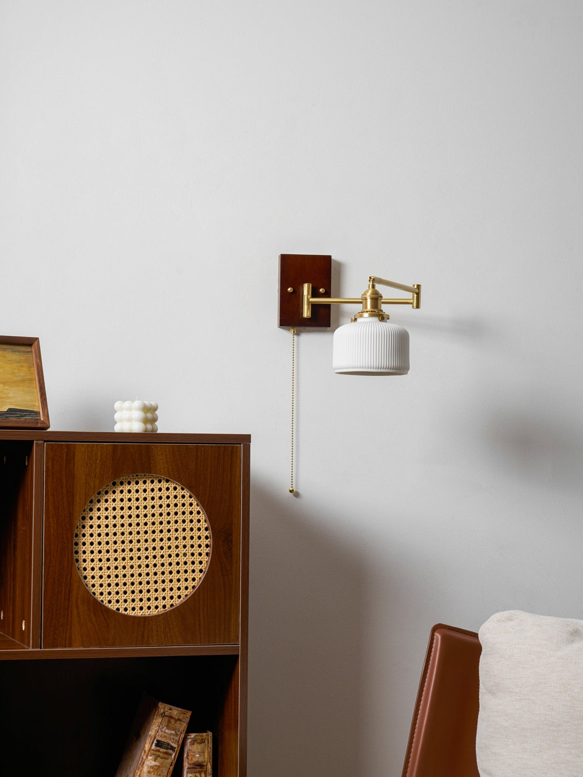 Wall Light 5 Ceramic Shade Models Brass and Walnut