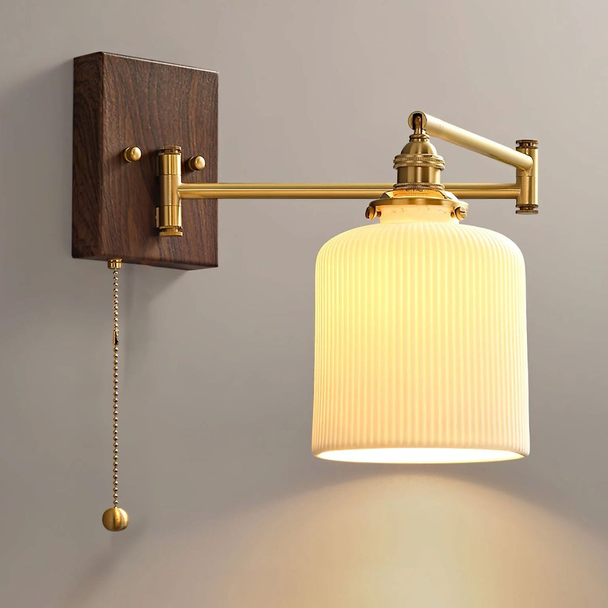Wall Light 5 Ceramic Shade Models Brass and Walnut