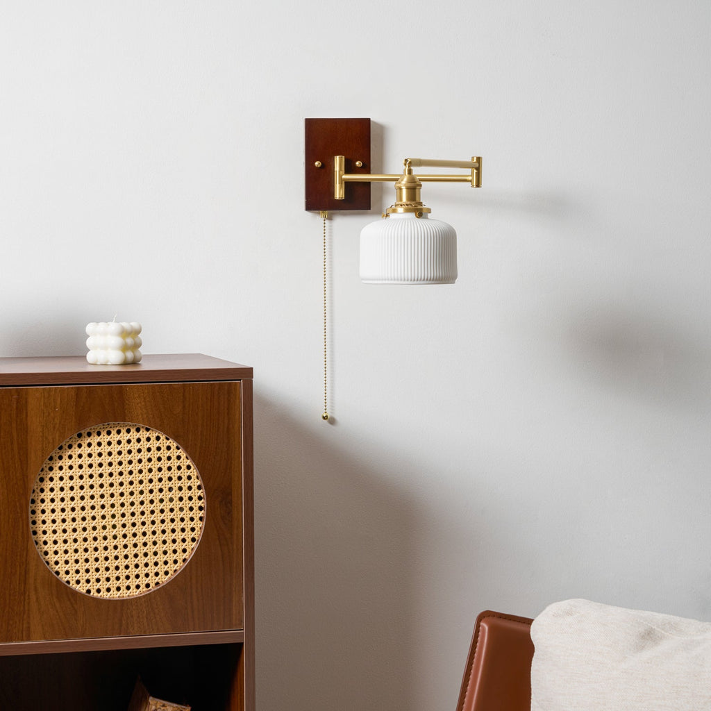 Wall Light 5 Ceramic Shade Models Brass and Walnut