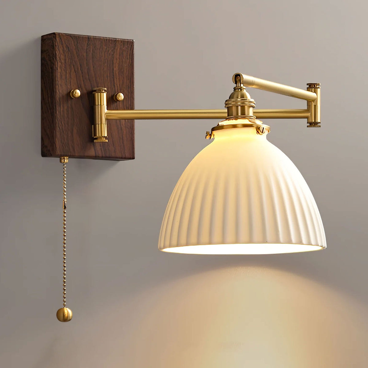 Wall Light 5 Ceramic Shade Models Brass and Walnut