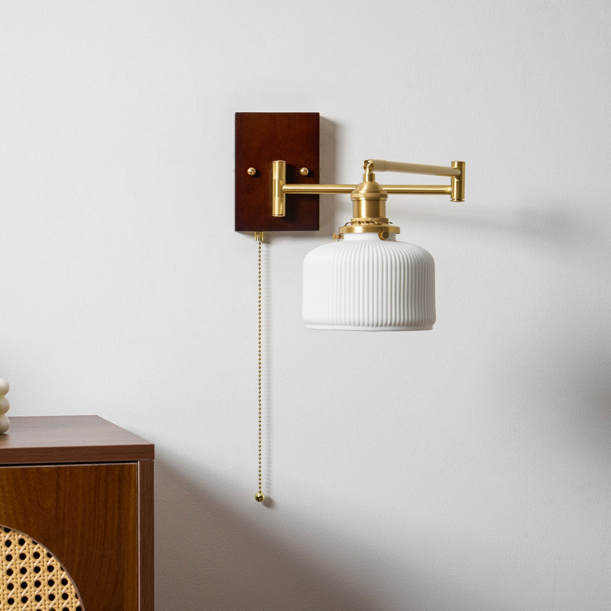 Wall Light 5 Ceramic Shade Models Brass and Walnut