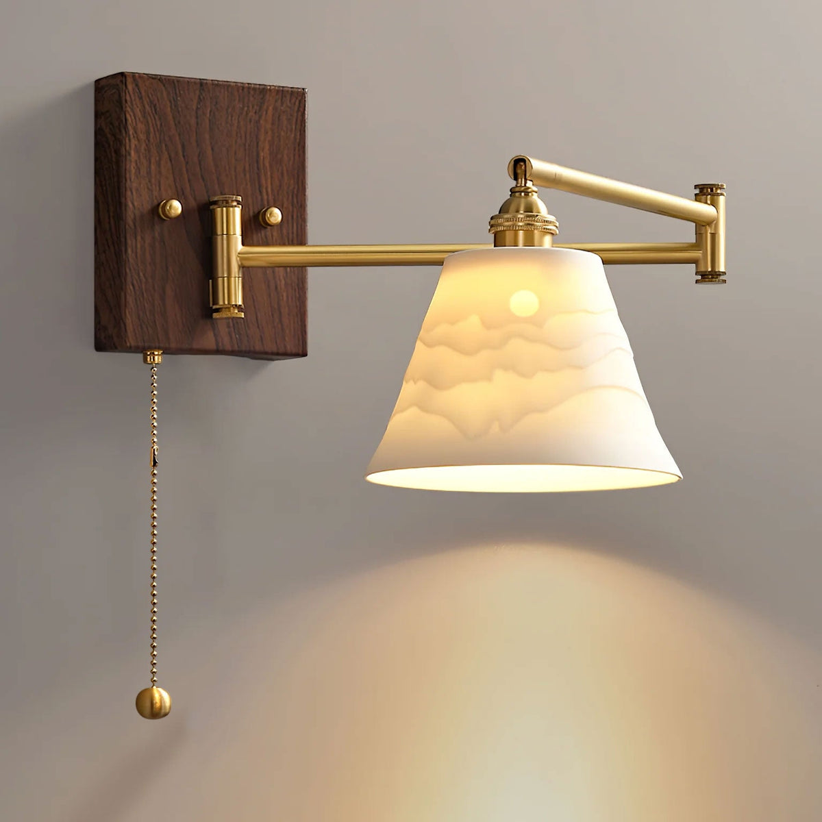 Wall Light 5 Ceramic Shade Models Brass and Walnut