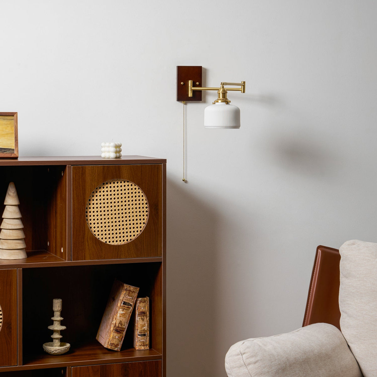 Wall Light 5 Ceramic Shade Models Brass and Walnut