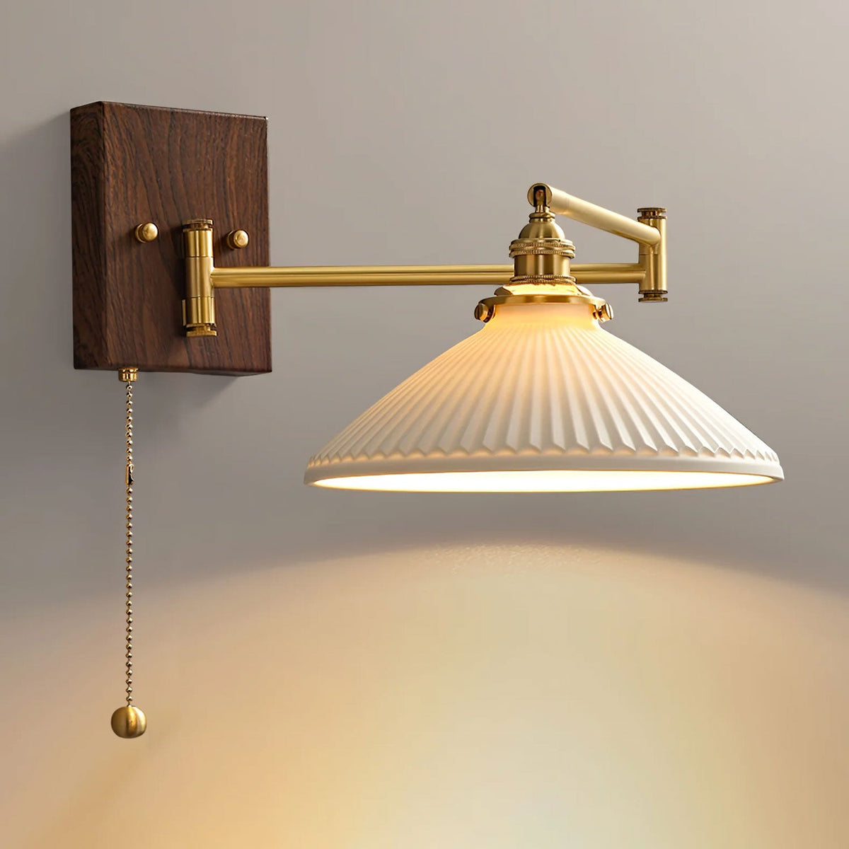 Wall Light 5 Ceramic Shade Models Brass and Walnut