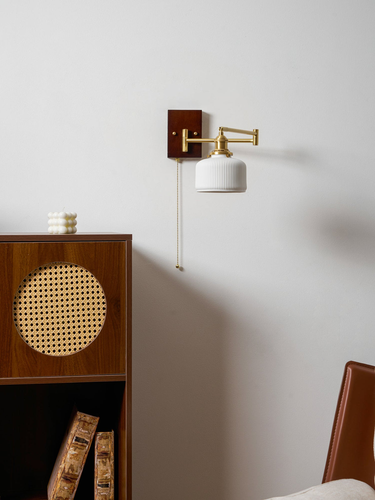 Wall Light 5 Ceramic Shade Models Brass and Walnut