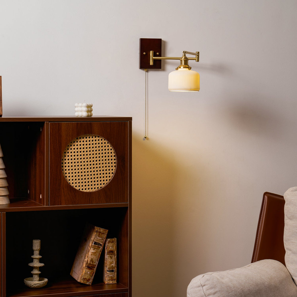 Wall Light 5 Ceramic Shade Models Brass and Walnut