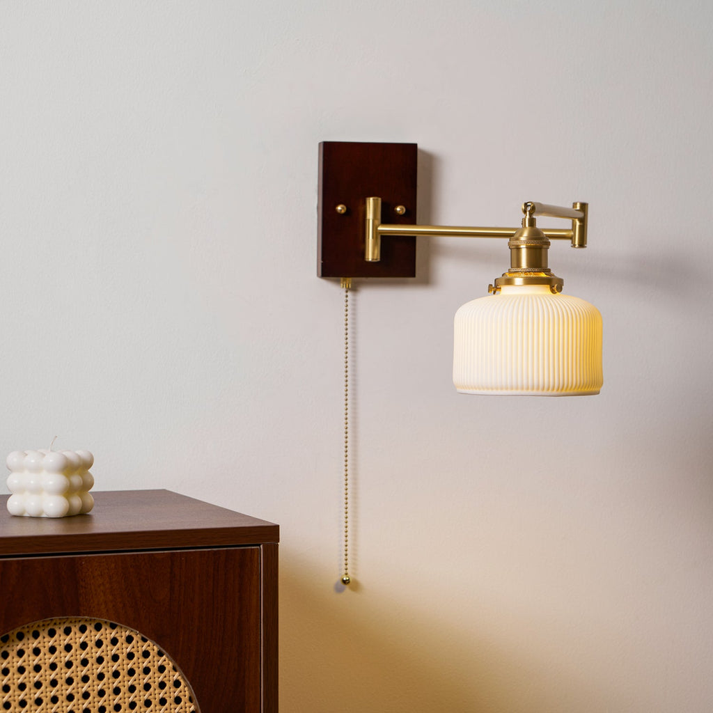 Wall Light 5 Ceramic Shade Models Brass and Walnut