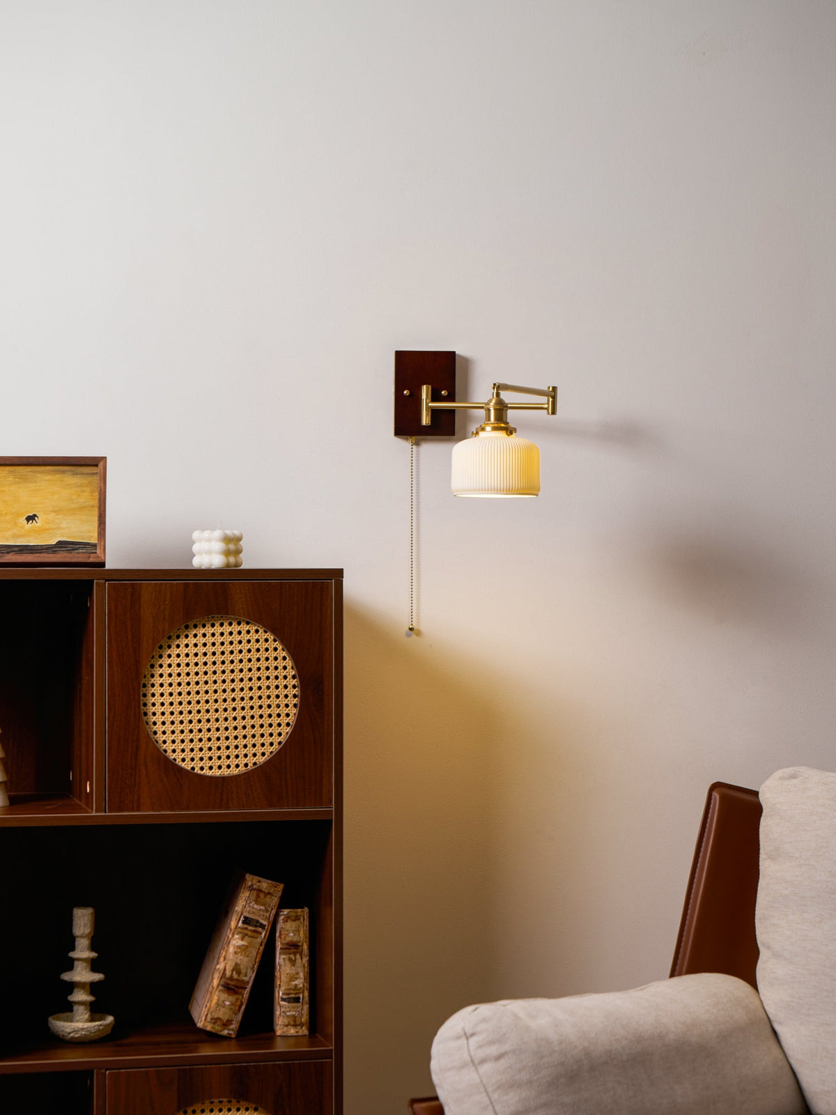 Wall Light 5 Ceramic Shade Models Brass and Walnut