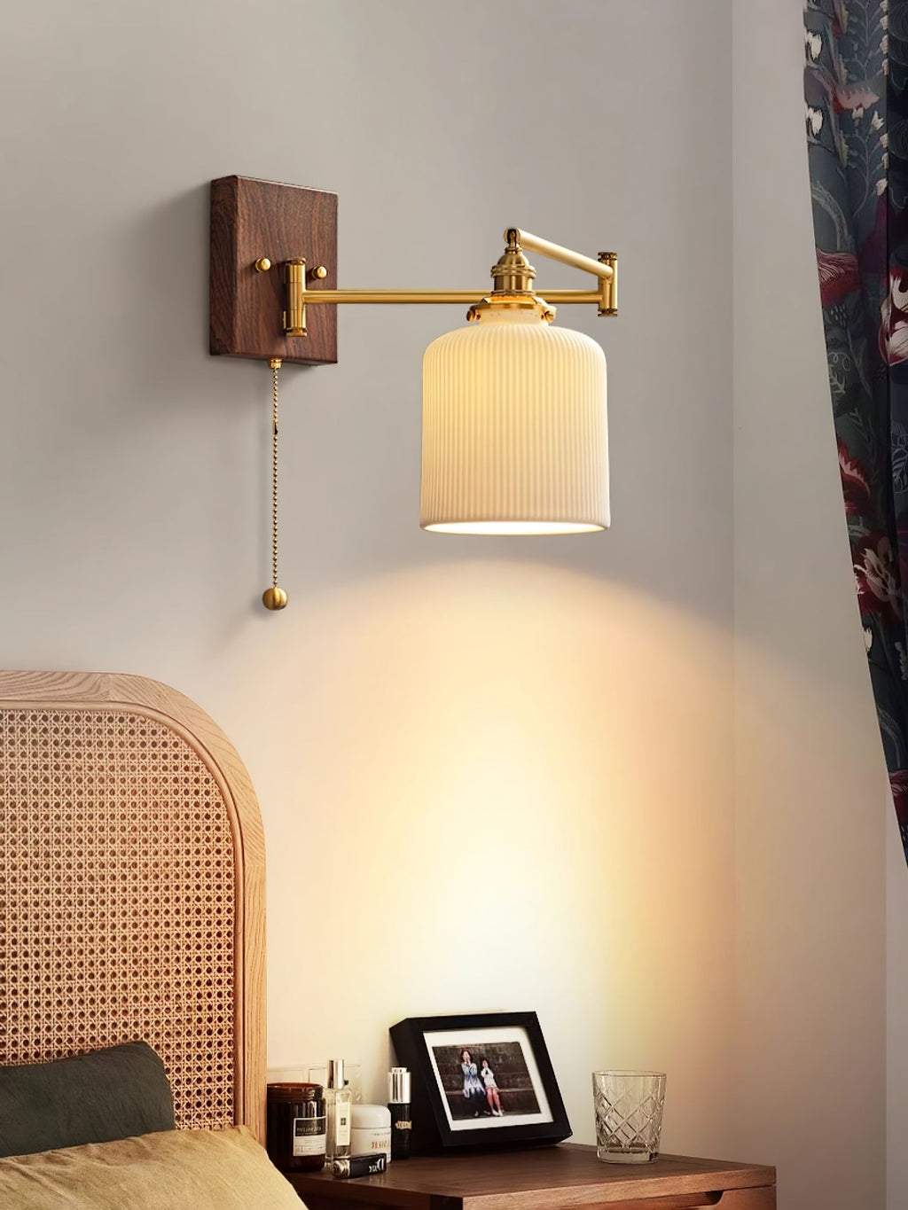 Wall Light 5 Ceramic Shade Models Brass and Walnut