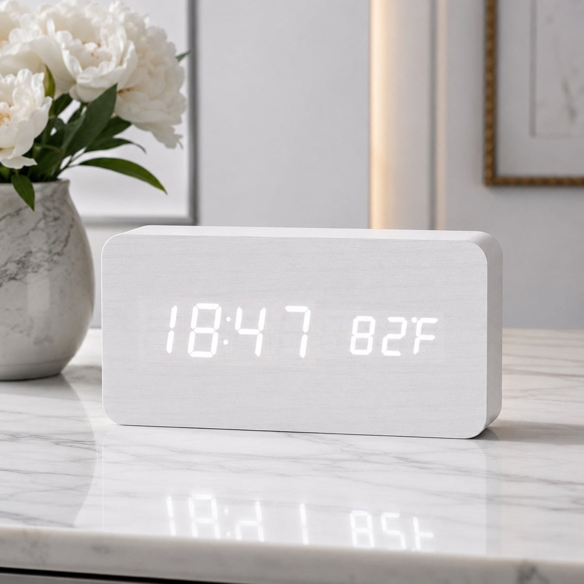 Digital Alarm Clock LED Wood Look Adjustable Brightness