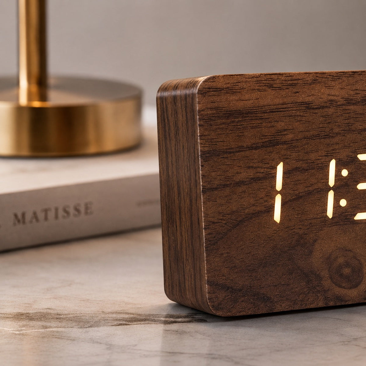 Digital Alarm Clock LED Wood Look Adjustable Brightness