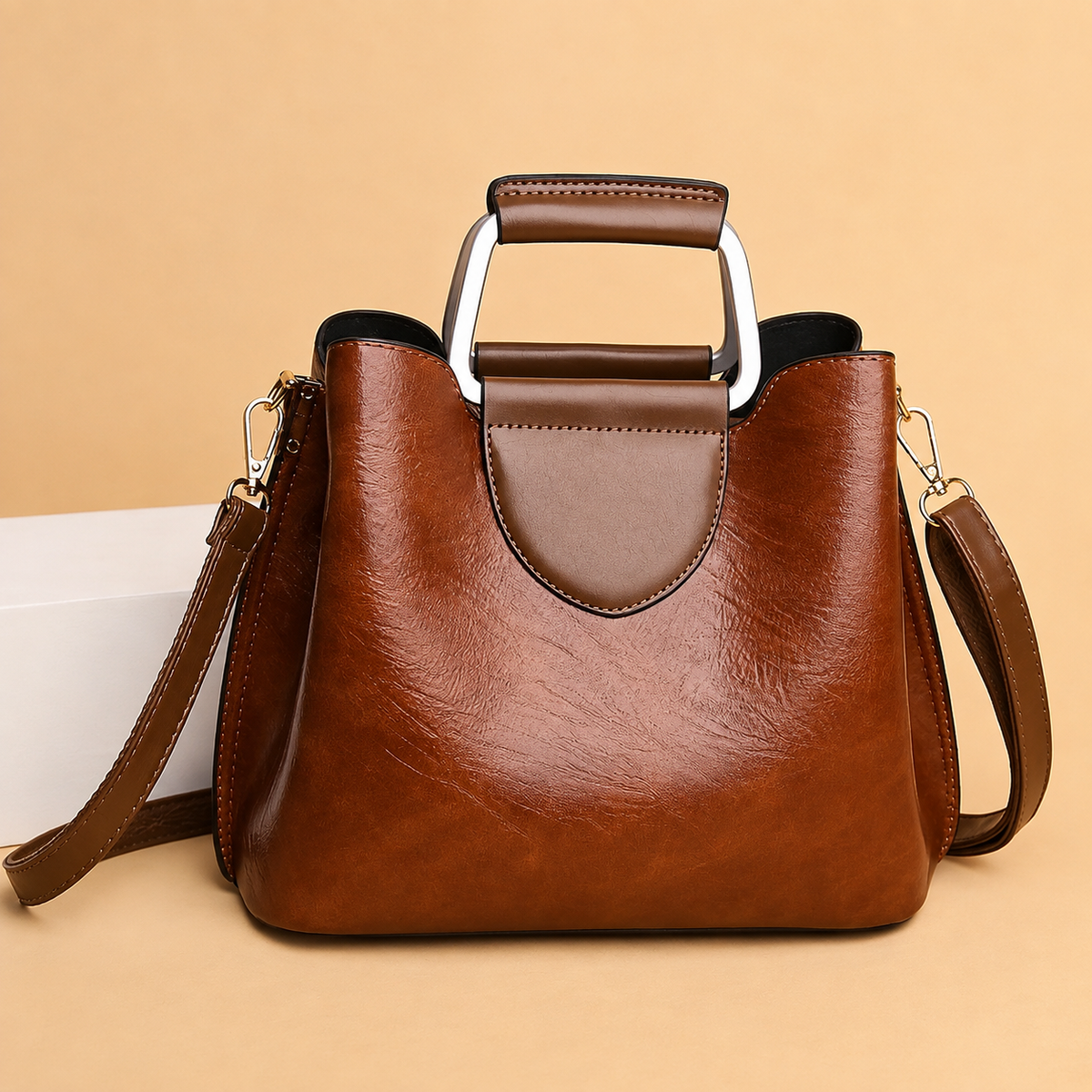 Two-Tone Handbag with Detachable Strap
