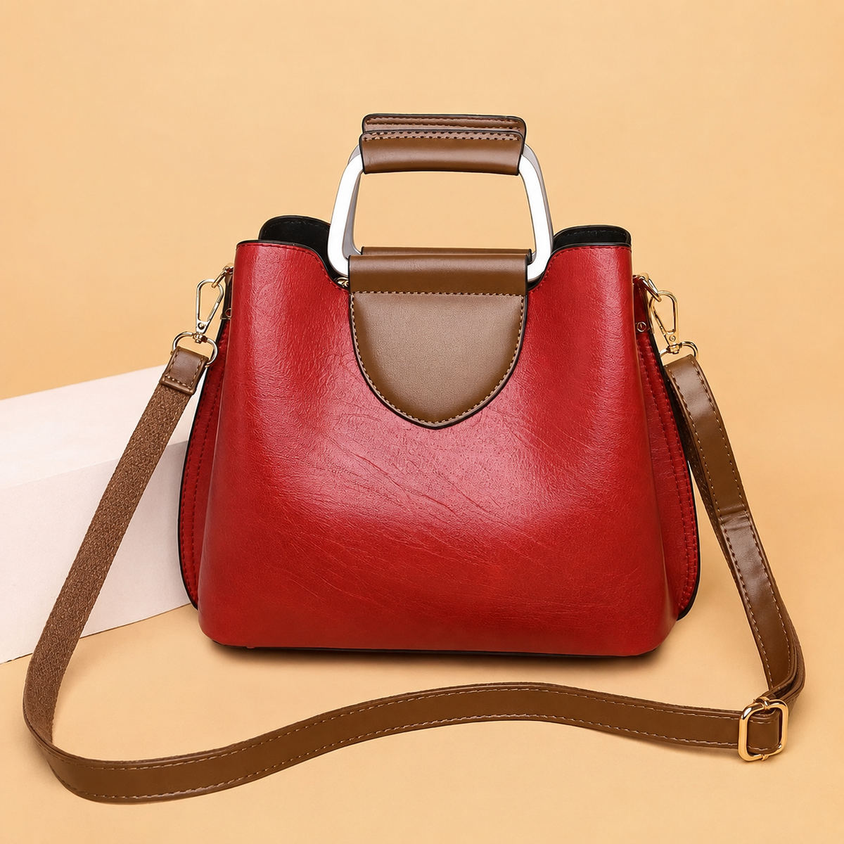 Two-Tone Handbag with Detachable Strap