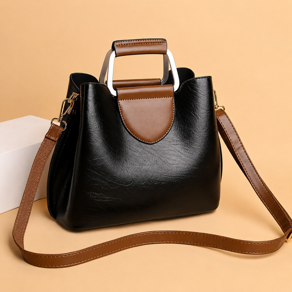 Two-Tone Handbag with Detachable Strap