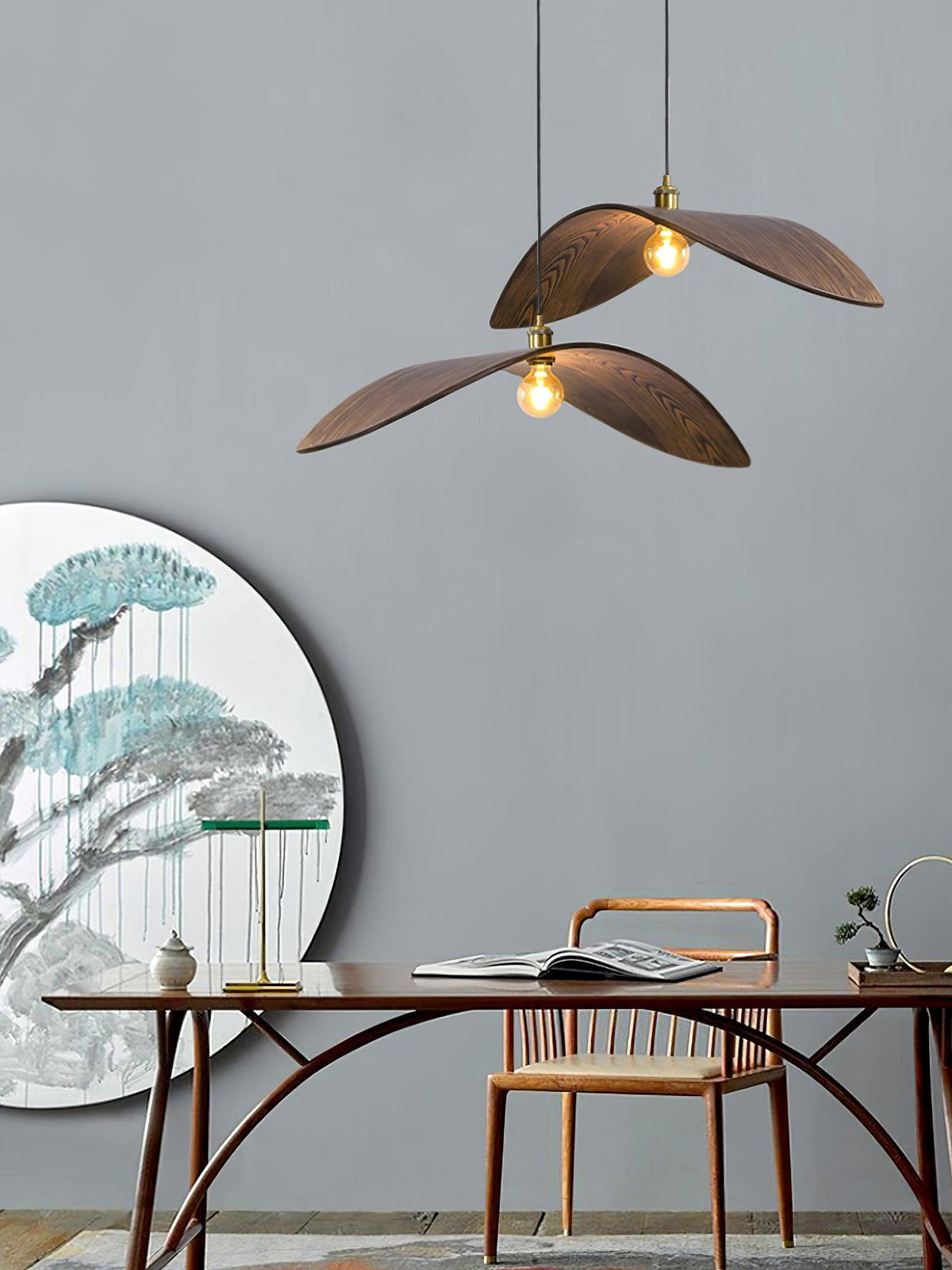 Wood Pendant Light 15 23.6 or 33.5 Inches Curved Shade