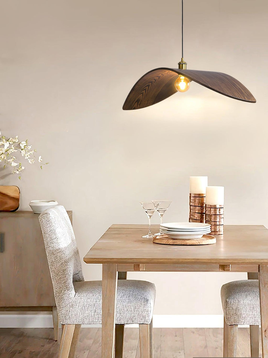 Wood Pendant Light 15 23.6 or 33.5 Inches Curved Shade