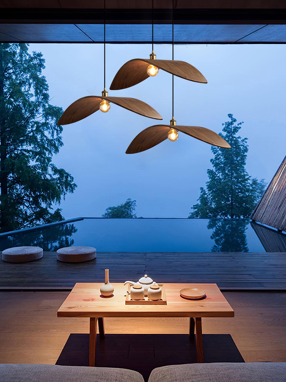 Wood Pendant Light 15 23.6 or 33.5 Inches Curved Shade