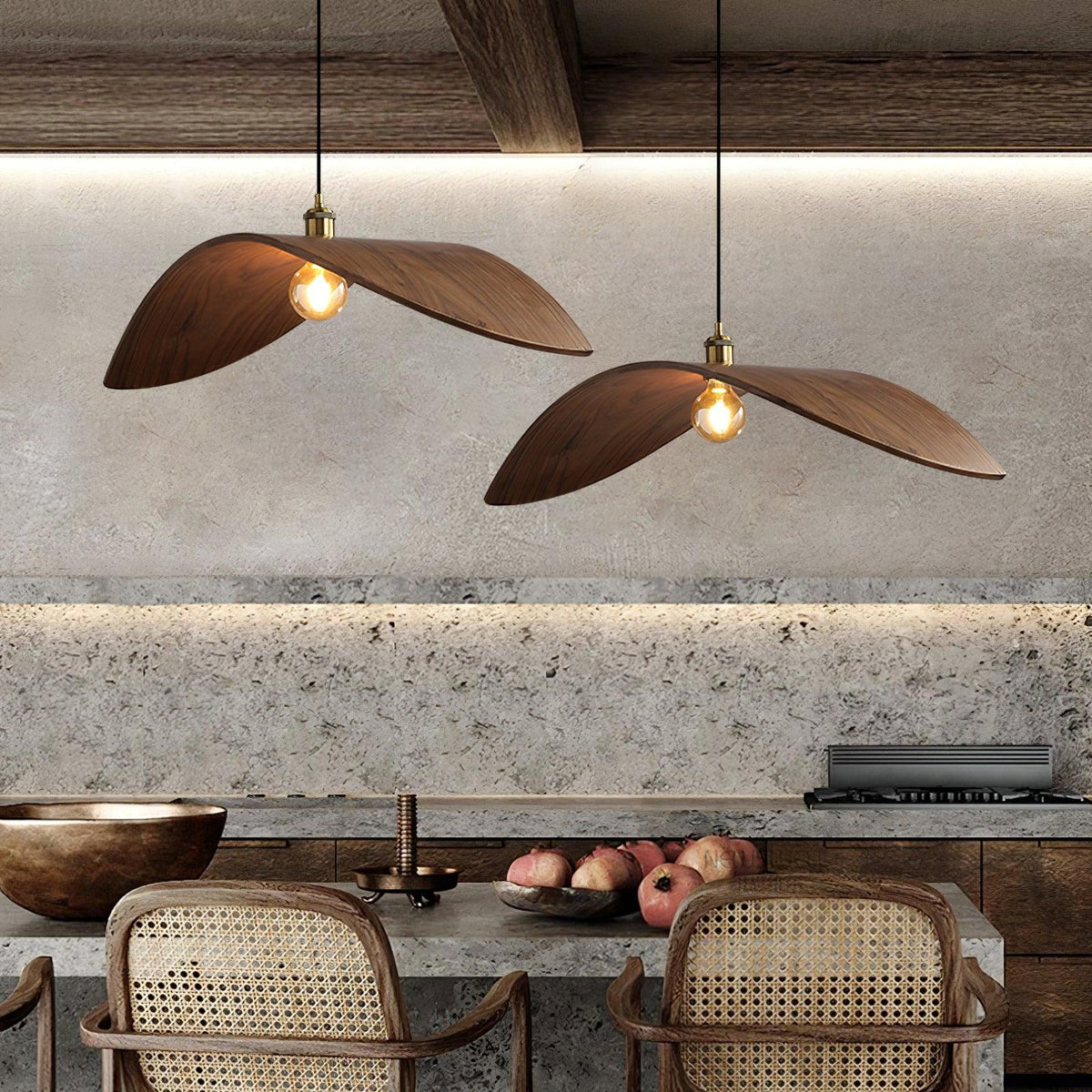 Wood Pendant Light 15 23.6 or 33.5 Inches Curved Shade