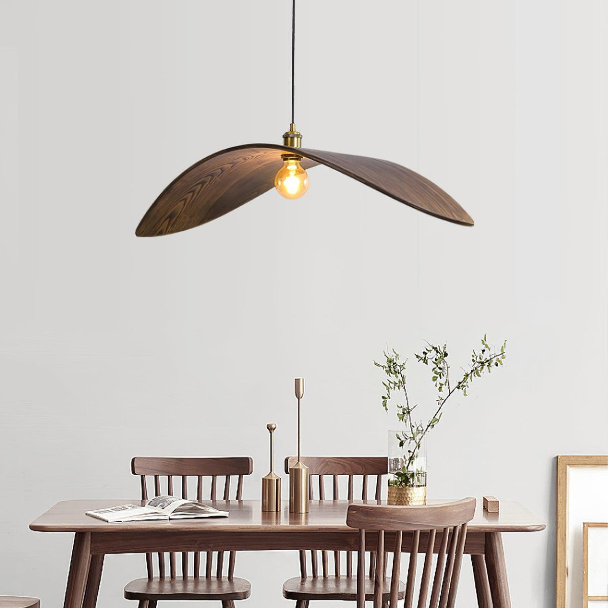 Wood Pendant Light 15 23.6 or 33.5 Inches Curved Shade