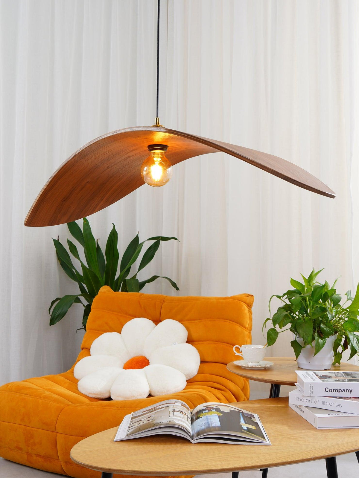 Wood Pendant Light 15 23.6 or 33.5 Inches Curved Shade